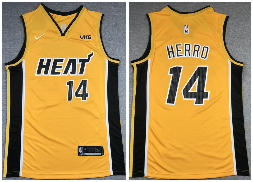 Men's Miami Heat #14 Tyler Herro Gold NBA Stitched Jersey Men's Miami Heat #14 Tyler Herro Gold NBA Stitched Jersey